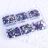 Mixed Sizes 6 Grid Box Smoked Topaz AB Glass FlatBack Rhinestones For Nail Art Silver Back